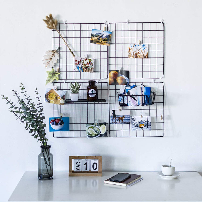  [AUSTRALIA] - devesanter DS Grid Photo Wall Wire Grid Panel Picture Display Iron Decorative Rack Photograph Wall Ins Display Photo Wall 12x12 Inches Set of 4 (Black)