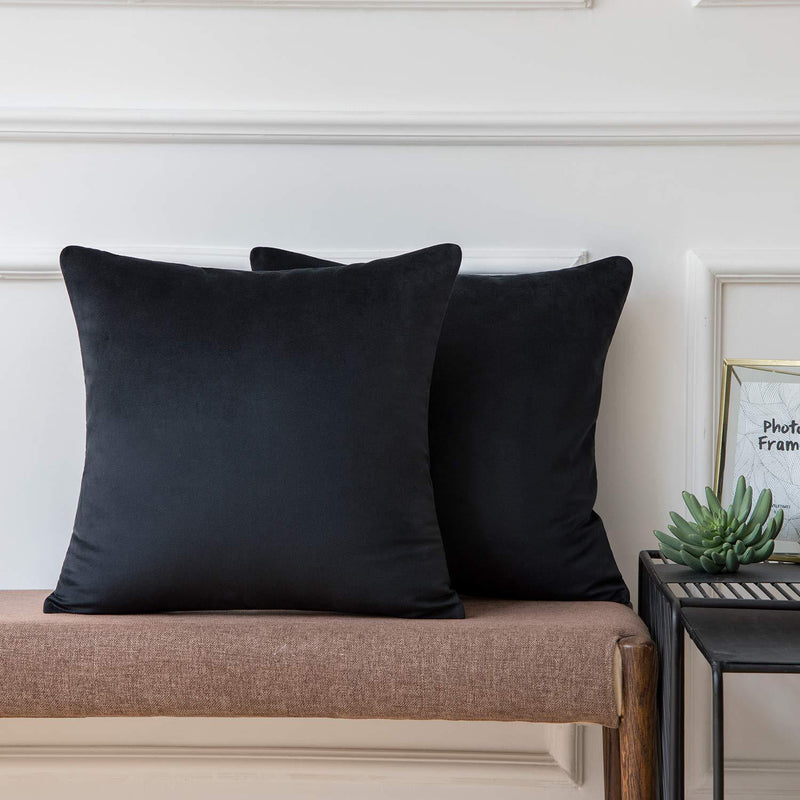  [AUSTRALIA] - Ashler Pack of 2 Soft Velvet Decorative Throw Pillow Cushion Cover Sets Black 20 X 20 Inches 50 x 50 cm 20 X 20 inch