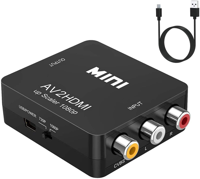  [AUSTRALIA] - GOXMGO RCA to HDMI Converter,Mini Composite AV to HDMI Video Adapter Box for Smart TV/VCR/DVD/VHS Player/Roku/PS2 Game Console/N64/Wii,with USB Power Cable,Supporting PAL/NTSC Black
