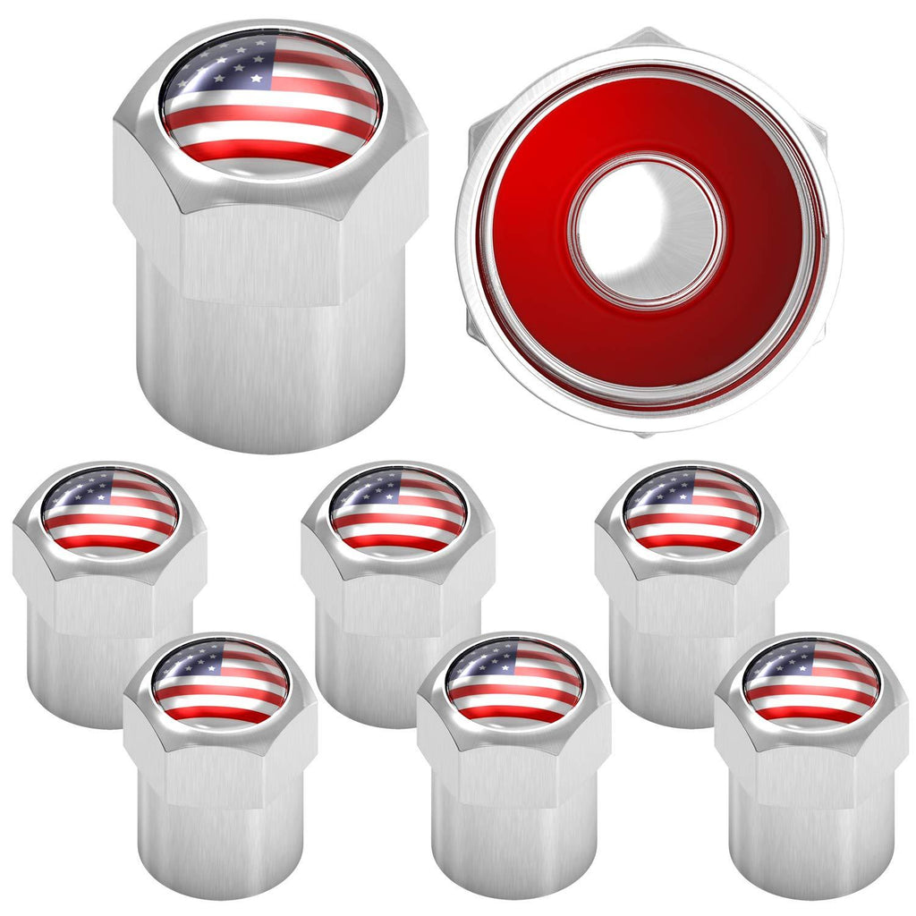  [AUSTRALIA] - SAMIKIVA Tire Valve Stem Caps, Metal with Rubber Ring, Dust Proof Cover Universal fit for Cars, SUVs, Bike and Bicycle, Trucks, Motorcycles America Flag Silver (8 Pack)