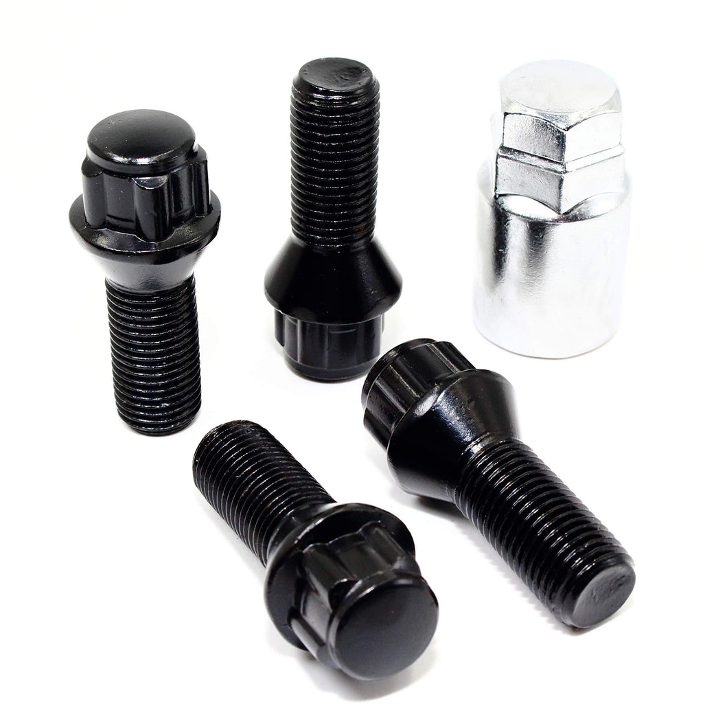  [AUSTRALIA] - Set of 4 Veritek 14x1.5mm Black Wheel Bolt Locks for Aftermarket Custom Wheels Only Conical Seat 28mm Shank Not for Factory Wheels on Mercedes Audi VW