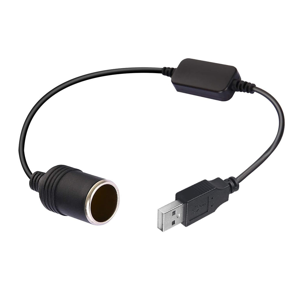  [AUSTRALIA] - OUOU USB A Male to 12V Car Cigarette Lighter Socket Female Step Up Cable Inverter Converter Car Cigarette Lighters Compatible Driving Recorder GPS E-Dog Etc-Black 0.3m/0.98ft