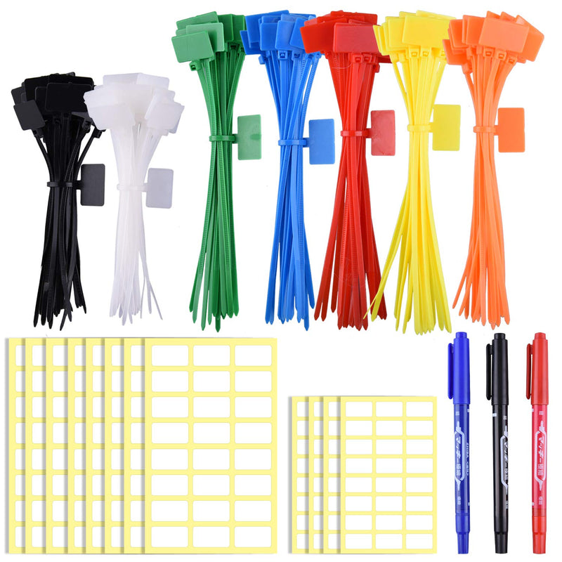  [AUSTRALIA] - SIQUK 160 Pieces Zip Tie Tags Colorful Zip Tie Labels in 4/6 Inches Self Locking Cable Tie Marker with 288 Pcs White Labels and 3 Pcs Marker
