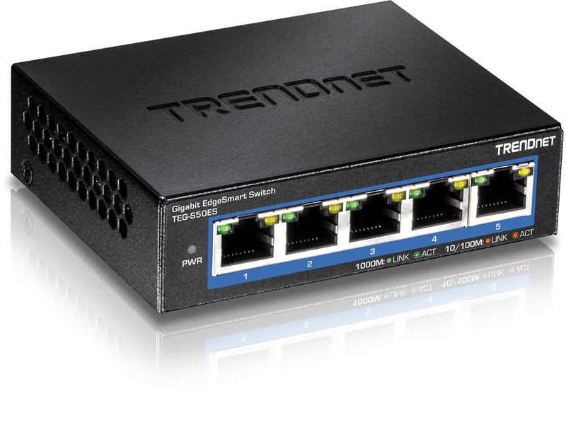  [AUSTRALIA] - TRENDnet 5-Port Gigabit EdgeSmart Switch, TEG-S50ES, 5 x Gigabit Ports, 10Gbps Switch Capacity, Ethernet Network Desktop Switch, Managed Smart Gigabit Switch, Metal, Fanless, Lifetime Protection