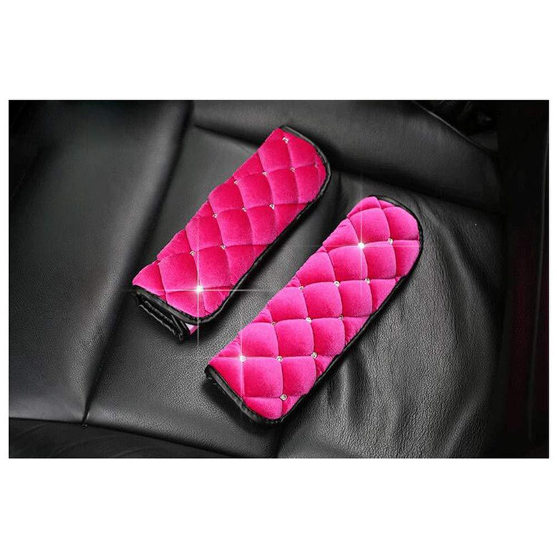  [AUSTRALIA] - Siyibb 2Pcs Plush Car Seat Belt Shoulder Pad with Crystal Diamond - Pink