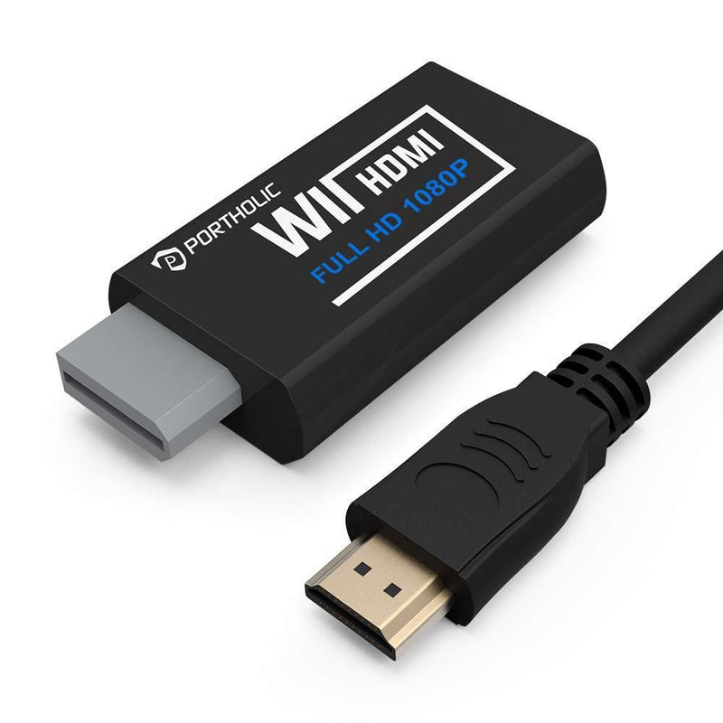  [AUSTRALIA] - PORTHOLIC Wii to HDMI Converter 1080P with 5ft High Speed HDMI Cable Wii2 HDMI Adapter Output Video&Audio with 3.5mm Jack Audio, Support All Wii Display 720P, NTSC, Compatible with Full HD Devic black