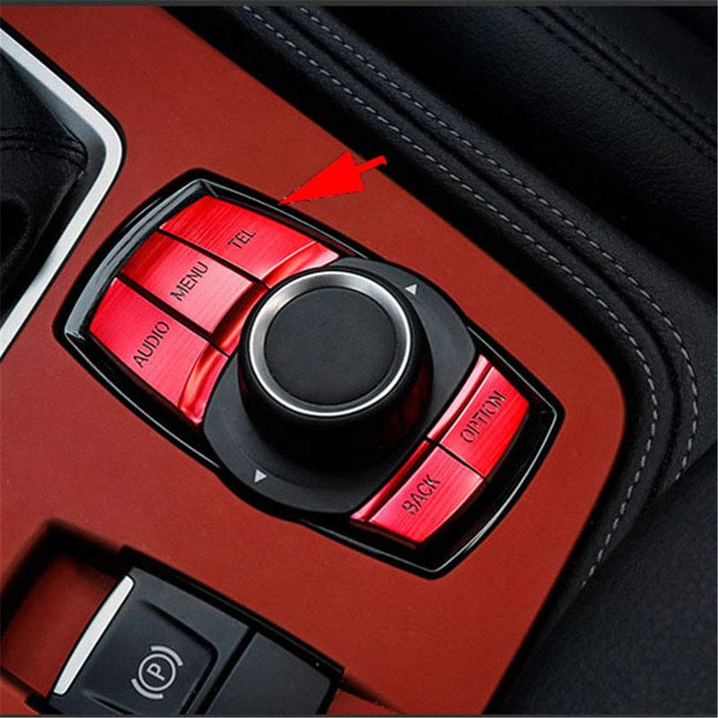 Aluminum Alloy Multi-media Button idrive Controler Frame Decoration Sticker Cover for BMW 1/2/3/3GT/4/X1/X3 Series, red A (TEL) - LeoForward Australia