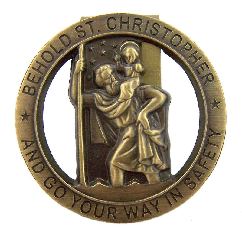  [AUSTRALIA] - HIR Round Bronze Saint St Christopher Go Your Way in Saftey Proctection Visor Clip, 1 3/8 Inch (Dia)