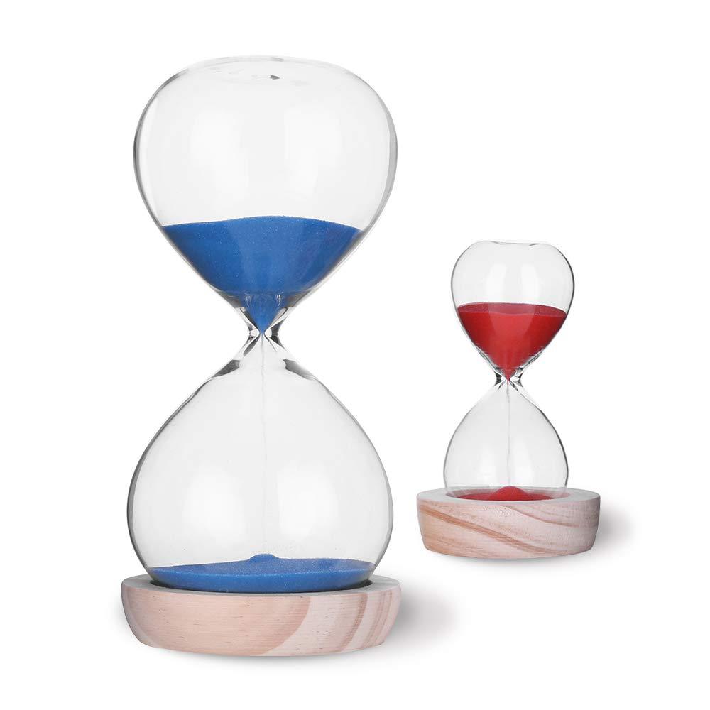  [AUSTRALIA] - VISEMAN Hourglass Sand Timer Set-30 Minute & 5 Minute Timer Sets-Sand Clock Timers for Room Kitchen Office Decor -Time Management Tool with Wooden Base Stand 30 Min+5 Min Blue
