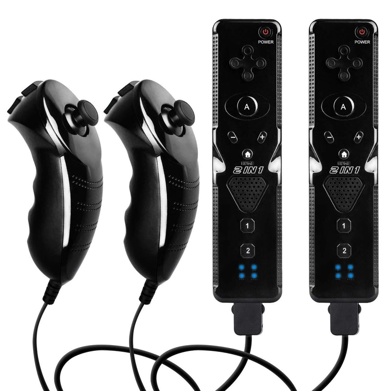  [AUSTRALIA] - 2 Pack Wii Remote with Wii Motion Plus Inside | Shock Wii Nunchuk Controller | Compatible Nintendo Wii, Wii U 2blacks