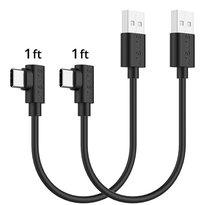 USB C Cable Short 90 Degree, SUNGUY【2Pack, 1ft】Right Angle 3A Type C to USB A Quick Charging & Data Sync Cord for MacBook Air Pro, iPad Mini Air, Samsung Galaxy S10 S8 Plus - Black Black - 1ft*2 - LeoForward Australia