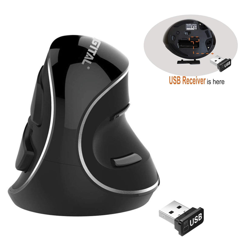 J-Tech Digital Wireless Ergonomic Vertical USB Mouse with Adjustable Sensitivity (600/1000/1600 DPI), Scroll Endurance, Removable Palm Rest & Thumb Buttons [V628P] - LeoForward Australia