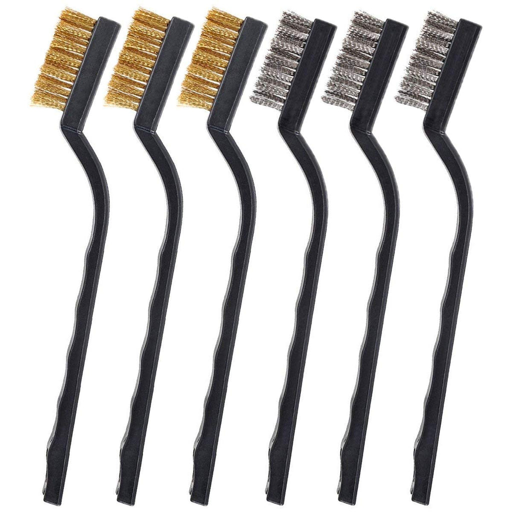  [AUSTRALIA] - Onwon 6 Pieces Scratch Brush (Brass Brush + Stainless Steel Brush) Curved Handle Masonry Brush Wire Bristle Mini WIre Brush Set for Cleaning Welding Slag and Rust