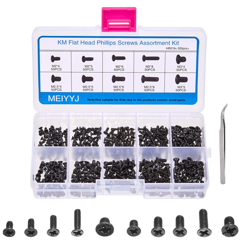  [AUSTRALIA] - MEIYYJ 500pcs M2 M2.5 M3 Laptop Notebook Computer Replacement Screws Kit, PC Flat Head Phillips Screw Assortments, Countersunk SSD Electronic Repair Accessories for Sony DELL Samsung IBM HP Toshiba Black