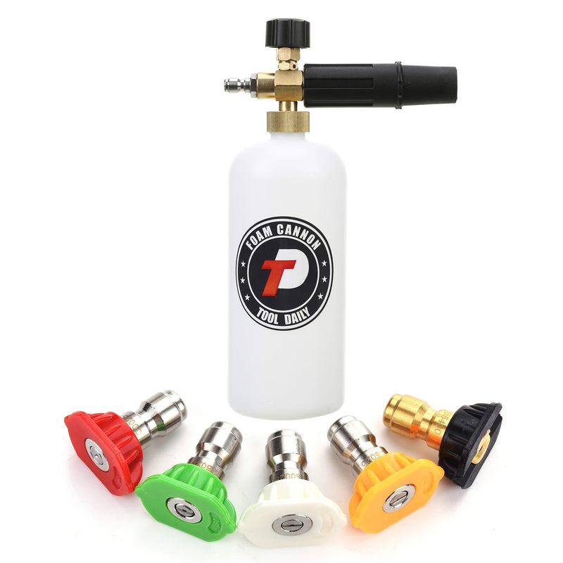 Tool Daily Foam Cannon with 1/4 Inch Quick Connector, 1 Liter, 5 Pressure Washer Nozzle Tips - LeoForward Australia