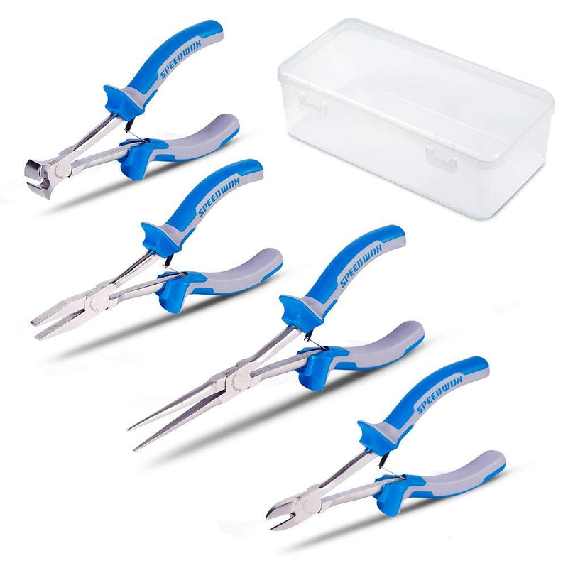 SPEEDWOX Long Reach Pliers Set 4 Piece with Storage Box Mini Pliers Kit Fine Pliers Precision Slim Wire Cutters for Hard to Reach Narrow Spaces High Leverage Reduce Efforts Tools for Mechanical Work - LeoForward Australia