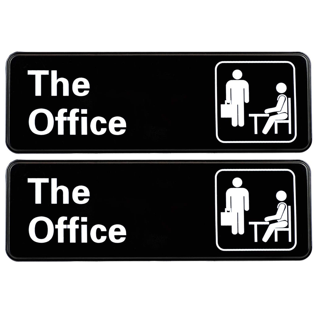  [AUSTRALIA] - The Office Sign: Easy to Mount Informative Plastic Sign with Symbols, 9"x3" Sign 2-Pack (Black)