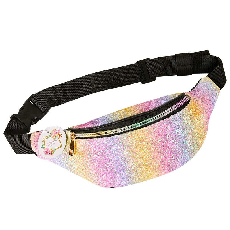 QtGirl Fanny Pack for Kids, Glitter Waist Bag Shiny Bags with Adjustable Belt for Children Sport Running, Camping, Trip Rainbow - LeoForward Australia