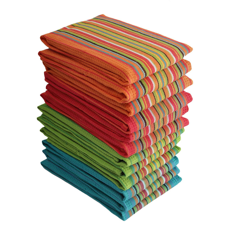  [AUSTRALIA] - DG Collections Kitchen Dish Towels, 100% Natural Cotton, Set of 12 (16x28 Inches), Multi-Purpose Kitchen Towels, Very Soft, Highly Absorbent, Lint Free, Waffle Design Tea Towels for Kitchen Decor Salsa Kitchen Towels (16x28 Inches)- Set of 12 Multicolor