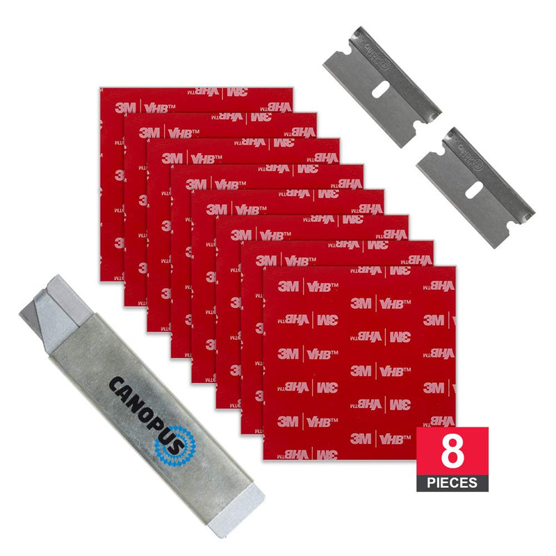  [AUSTRALIA] - CANOPUS Mounting Square Tape Double Sided, Adhesive Pads Foam Tape, Made in USA, 5952 Roll, 8-PCs 3in x 3in Square Pack, with Box Cutter (1PC) and Razor Replacement (2PCs)