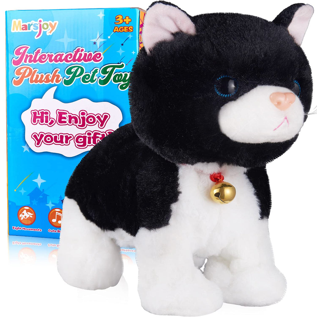 Black Plush Robot Cat Stuffed Animal Interactive Cat Robot Toy, Barking Meow Kitten Touch Control, Electronic Cat Pet, Cat Kitty Toy, Animated Toy Cats for Girls Baby Kids L:12" H:8" W:5" 3-black Cat - LeoForward Australia