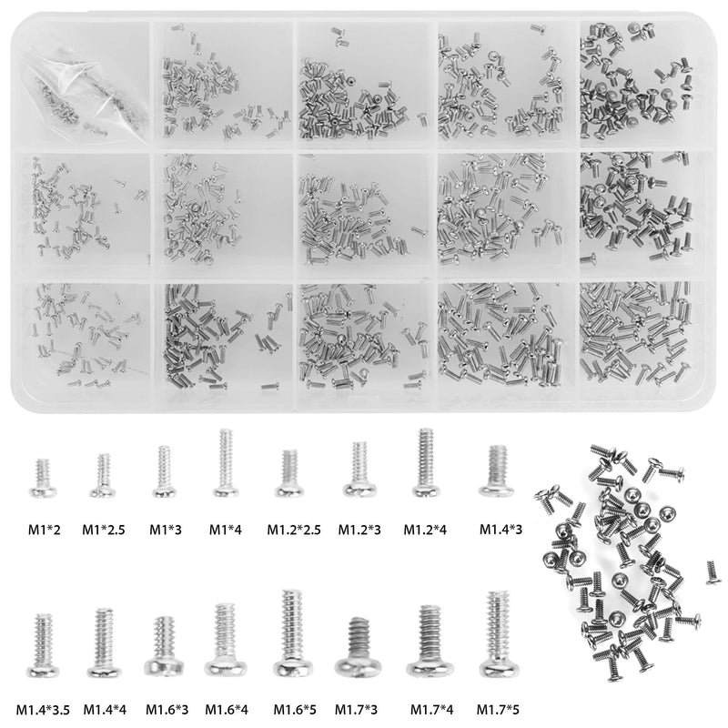  [AUSTRALIA] - HanTof 800pcs M1/M1.2/M1.4/M1.6/M1.7 Tiny Screws for Electronics, Very Small Phillips Pan Head Machine Screws, Micro screws, Mini Screws Assortment Kit for Electronic Repair,Nickel-Plated Carbon Steel