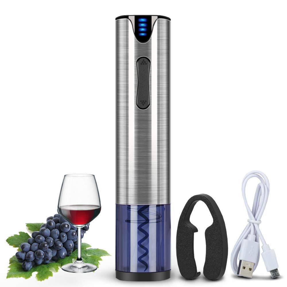 FLASNAKE Electric Wine Opener Rechargeable Cordless Automatic Corkscrew Wine Bottle Opener with Foil Cutter & USB Charging Cable Stainless Steel Silver - LeoForward Australia