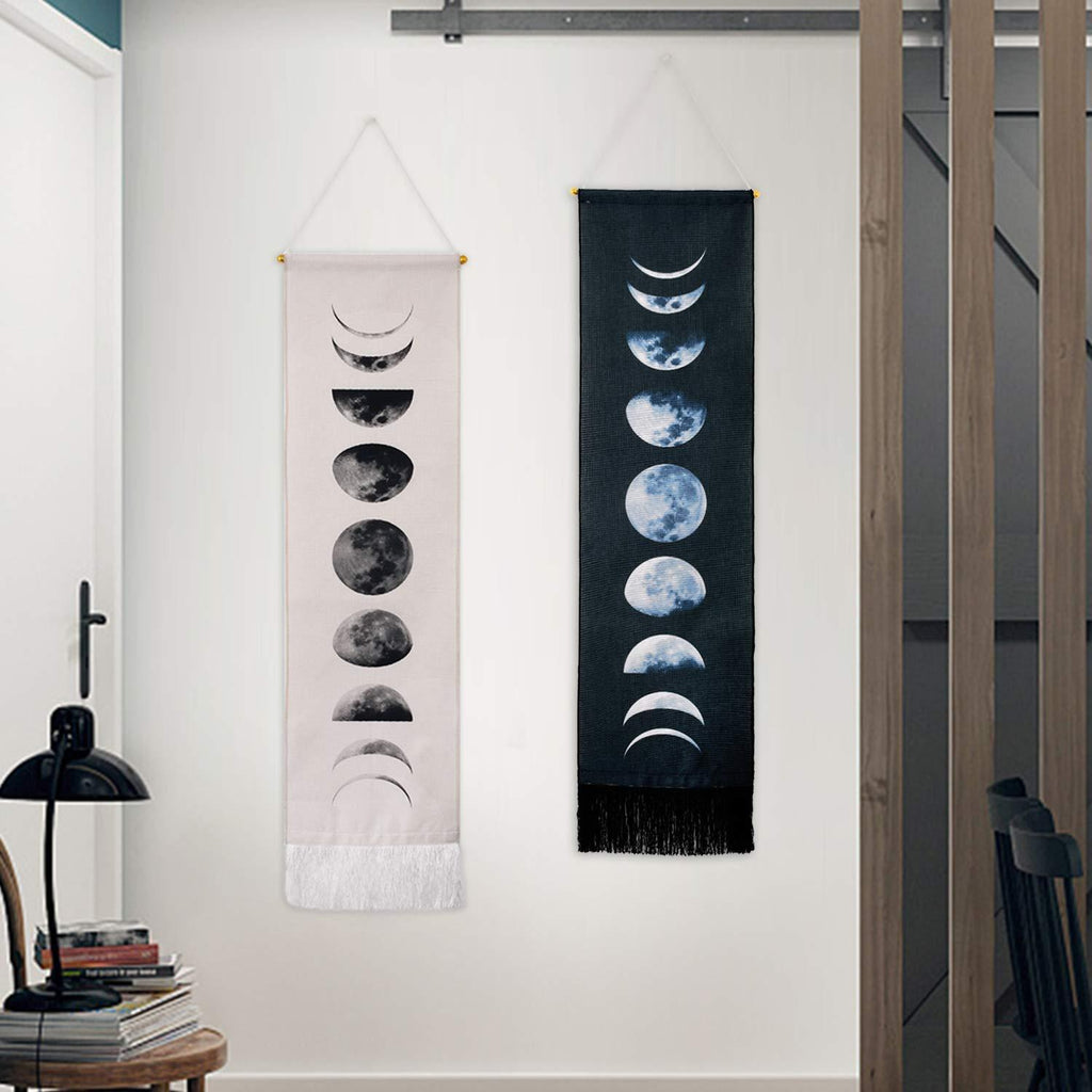  [AUSTRALIA] - Tapestry Wall Hanging Tapestries Nine Phases of the Full Growth Cycle of the Moon Wall Tapestry Cotton Linen Wall Art, Modern Home Decor (Black + White Moon Phase Change, 12.99" x 52.75") Black + White Moon Phase Change 12.99" x 52.75"