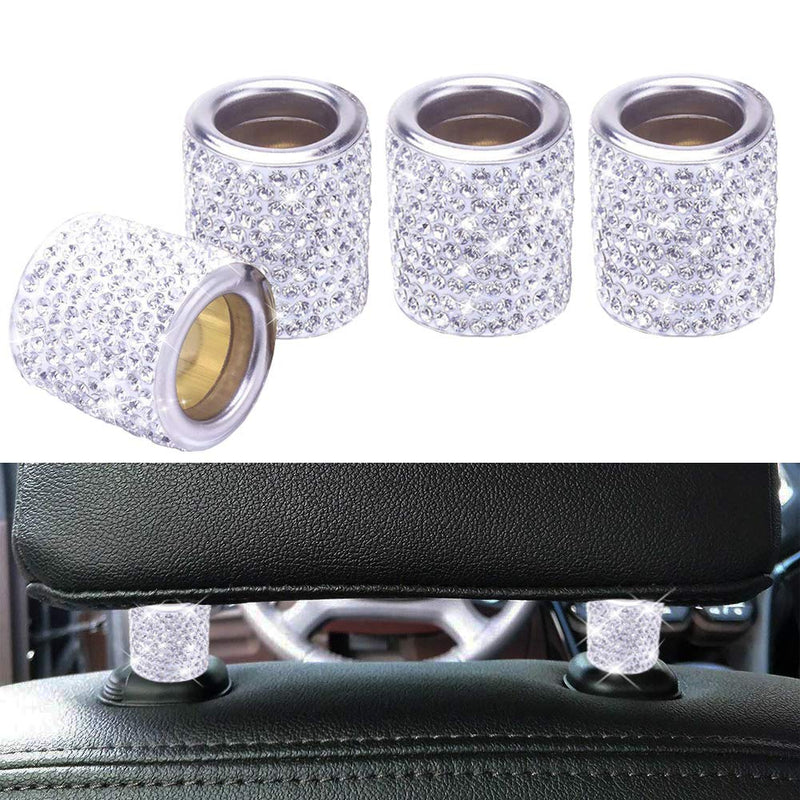 FEENM Car Headrest Head Rest Collars Rings Decor Bling Bling Crystal Diamond Ice for Car SUV Truck Interior Decoration Blings 4 Pack White - LeoForward Australia