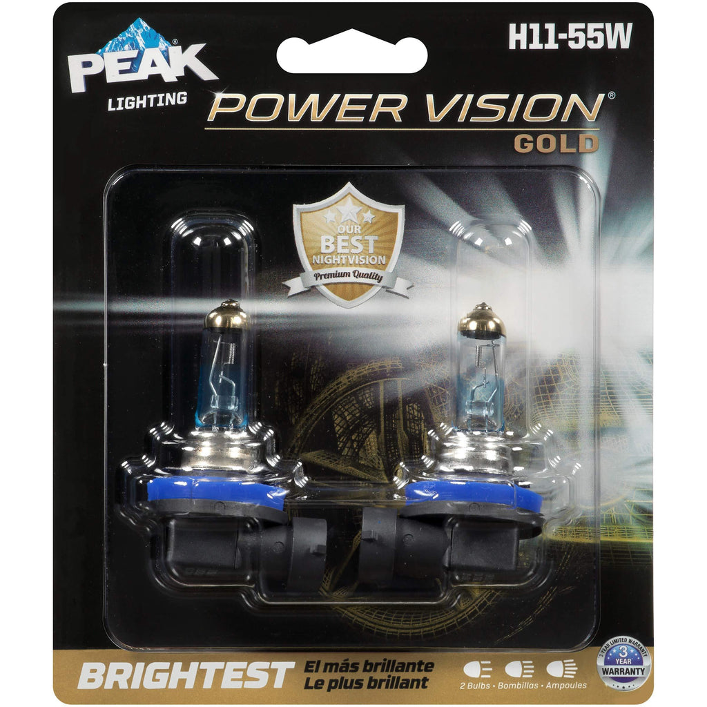 PEAK Power Vision Gold Automotive Performance Headlamp, H11 55W, 2 Pack Brightest - LeoForward Australia