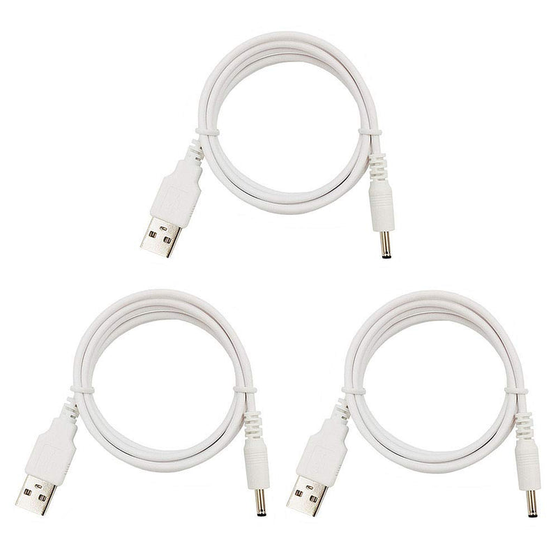  [AUSTRALIA] - DZYDZR 3 pcs Extension Cable USB to DC Cable - 5V USB 2.0 Port Male to DC 5V Male 3.5mm x 1.35mm Power Cord White 100cm(3.3ft)