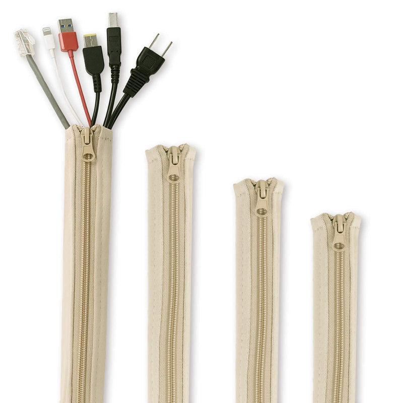  [AUSTRALIA] - StangH Cable Management Sleeve Organizer - 19 Inch Home and Office Zip-up Cable Sleeve Wire Organizer Flexible Cord Concealer Wrap, Electrical Cord Covers for TV/Computer/Desk, 4 Pieces -Beige 19"L x 3.5"W-4PACKS Beige