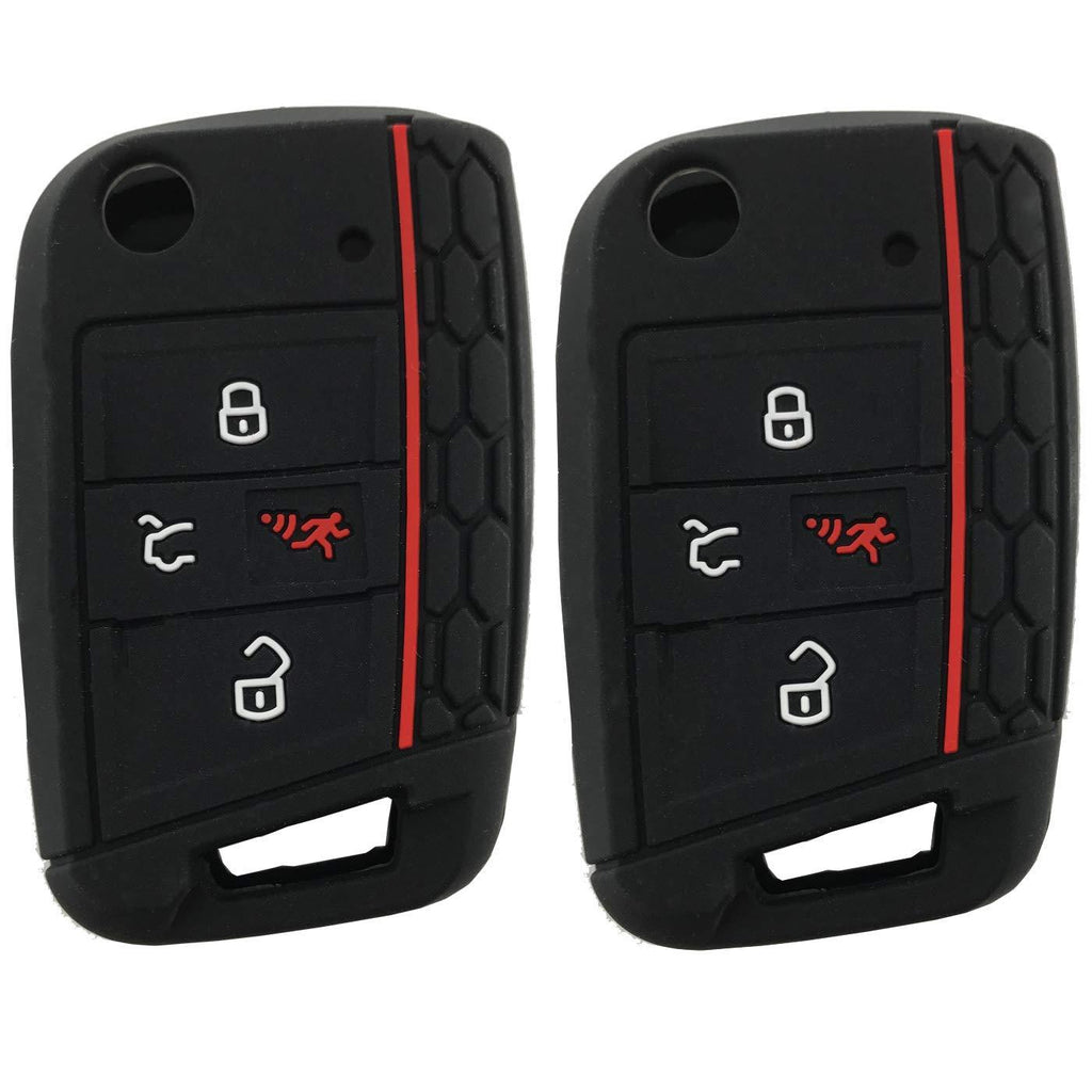  [AUSTRALIA] - Silicone Key Cover Case Remote Fob Protector fit for VW Golf Polo 2016-2017 4 Buttons Keyless Entry Remote Key Fob Skin Protective key Jacket (Black-2 Pack) Black-2 Pack