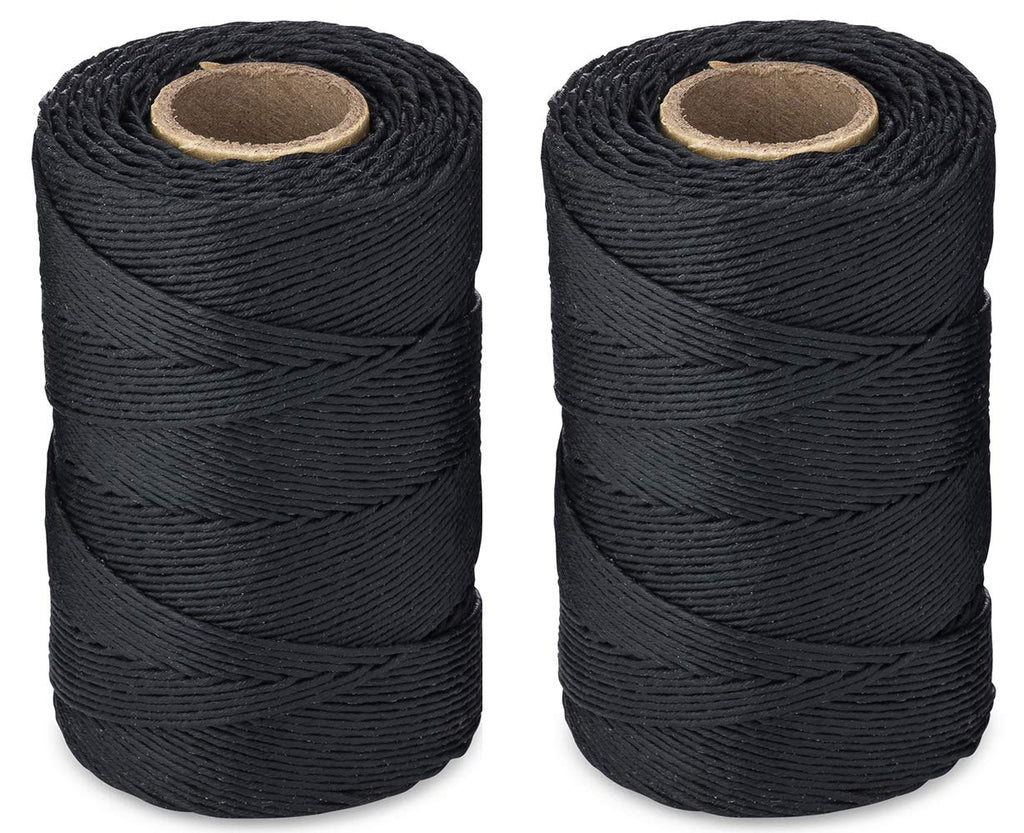  [AUSTRALIA] - Waxed Twine 160 LBS Tensile Strength (2-Pack) 1,005 feet per roll (335 Yards) | 9-ply | 100% Polyester | Black Cable Tie Down Wax Lacing Cord