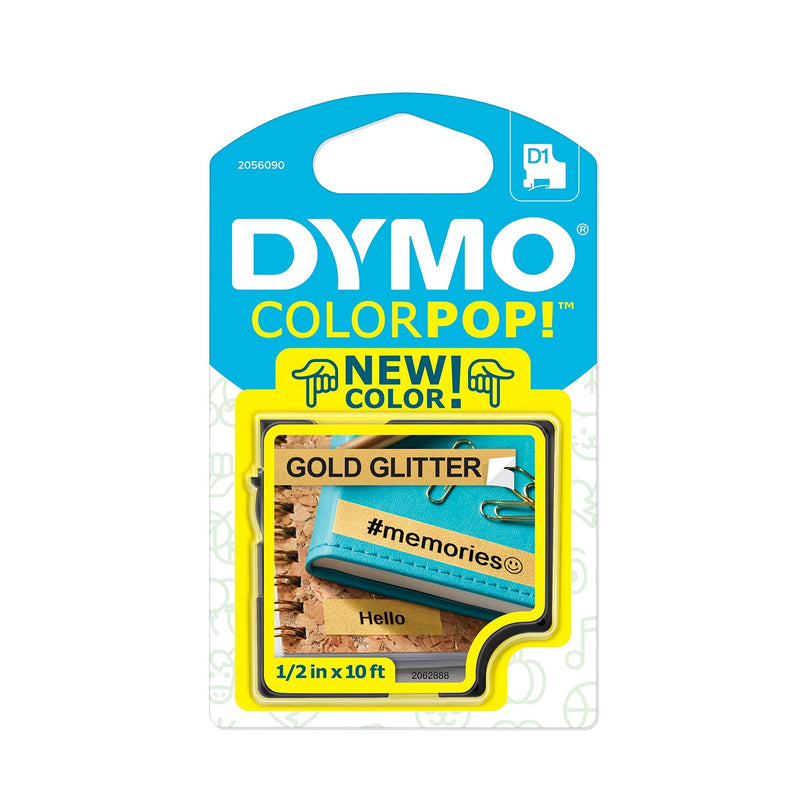  [AUSTRALIA] - DYMO COLORPOP Authentic Label Maker Tape, 1/2" W x 10' L, Black Print on Gold Glitter, D1 Standard Black on Gold Glitter 1 Tape