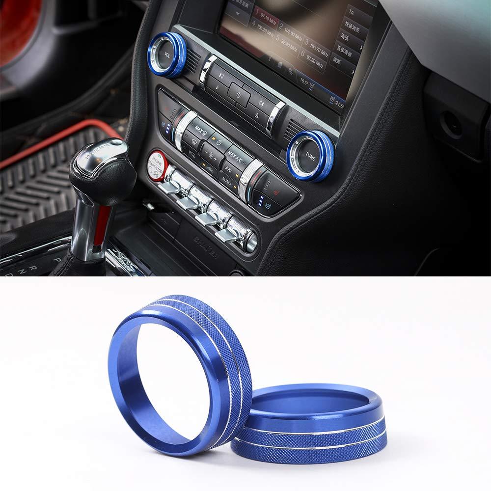  [AUSTRALIA] - Blue Aluminum Center Console Volume Adjustment Knob Conditioning Switch Ring Trim for Ford Mustang 2015 2016 2017