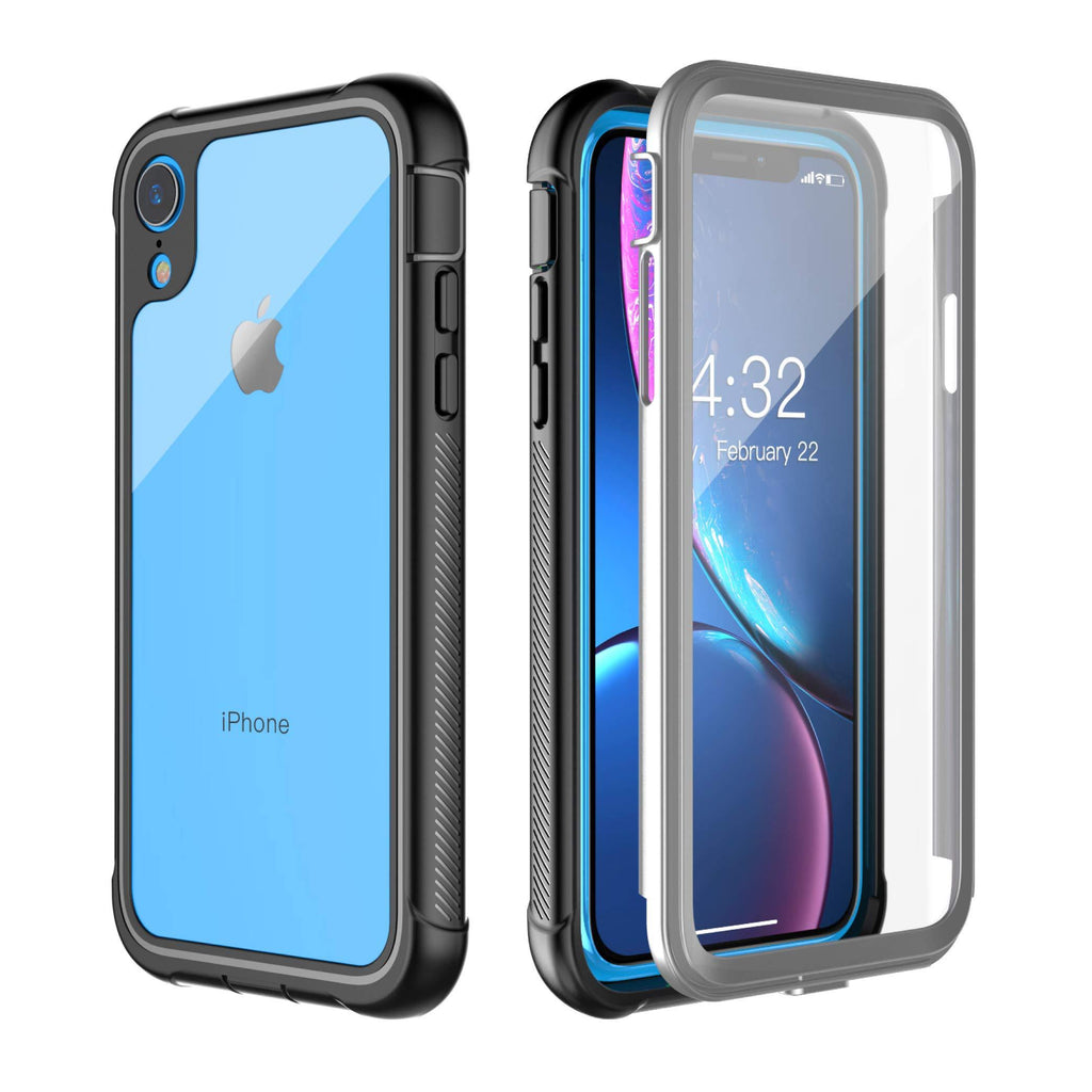  [AUSTRALIA] - Pakoyi Designed for iPhone XR Case, Clear Full Body Bumper Case with Built-in Screen Protector Slim Clear Shock-Absorbing Dustproof Lightweight Cover Case for iPhone XR (6.1 Inch) Black/Clear