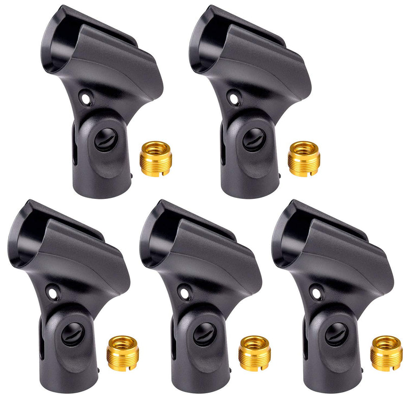  [AUSTRALIA] - Universal Microphone Clip Holder with Nut Adapters 5/8" to 3/8", 5 Pack, Black