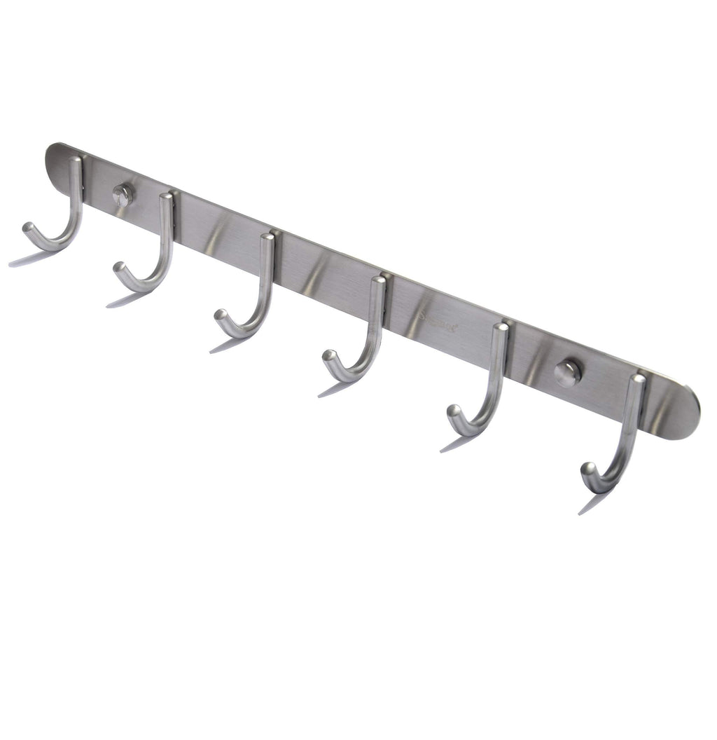 Coat Hook Rack Wall Mounted - Sagmoc Towel Hook Rail with 6 Round Hooks/16-inch/304Stainless Steel Brushed Nickel/Super Easy Installation/Rust and Water Proof/Perfect Home Storage & Organization - LeoForward Australia