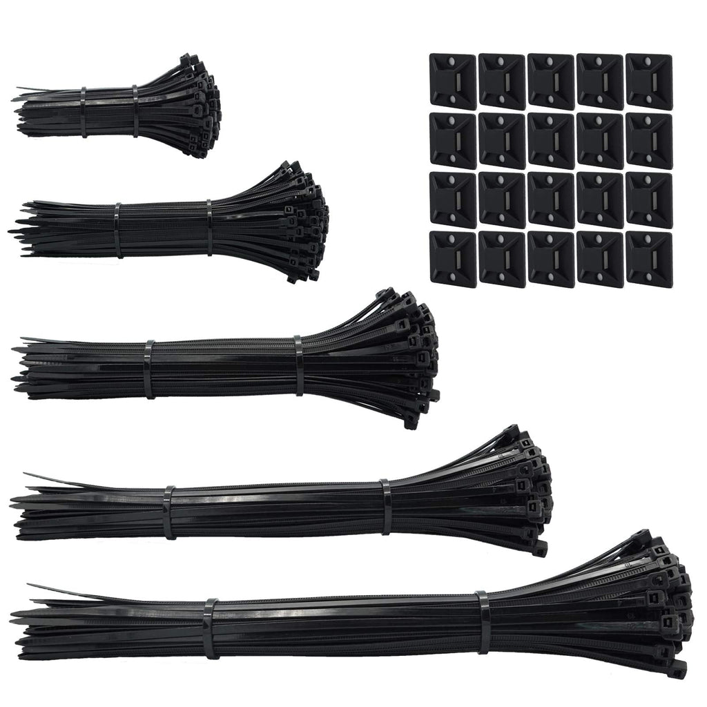  [AUSTRALIA] - 600pcs black Standard Self-Locking Nylon Cable Zip Ties Assorted Sizes 4/6/8/10/12 Inch with cable mount