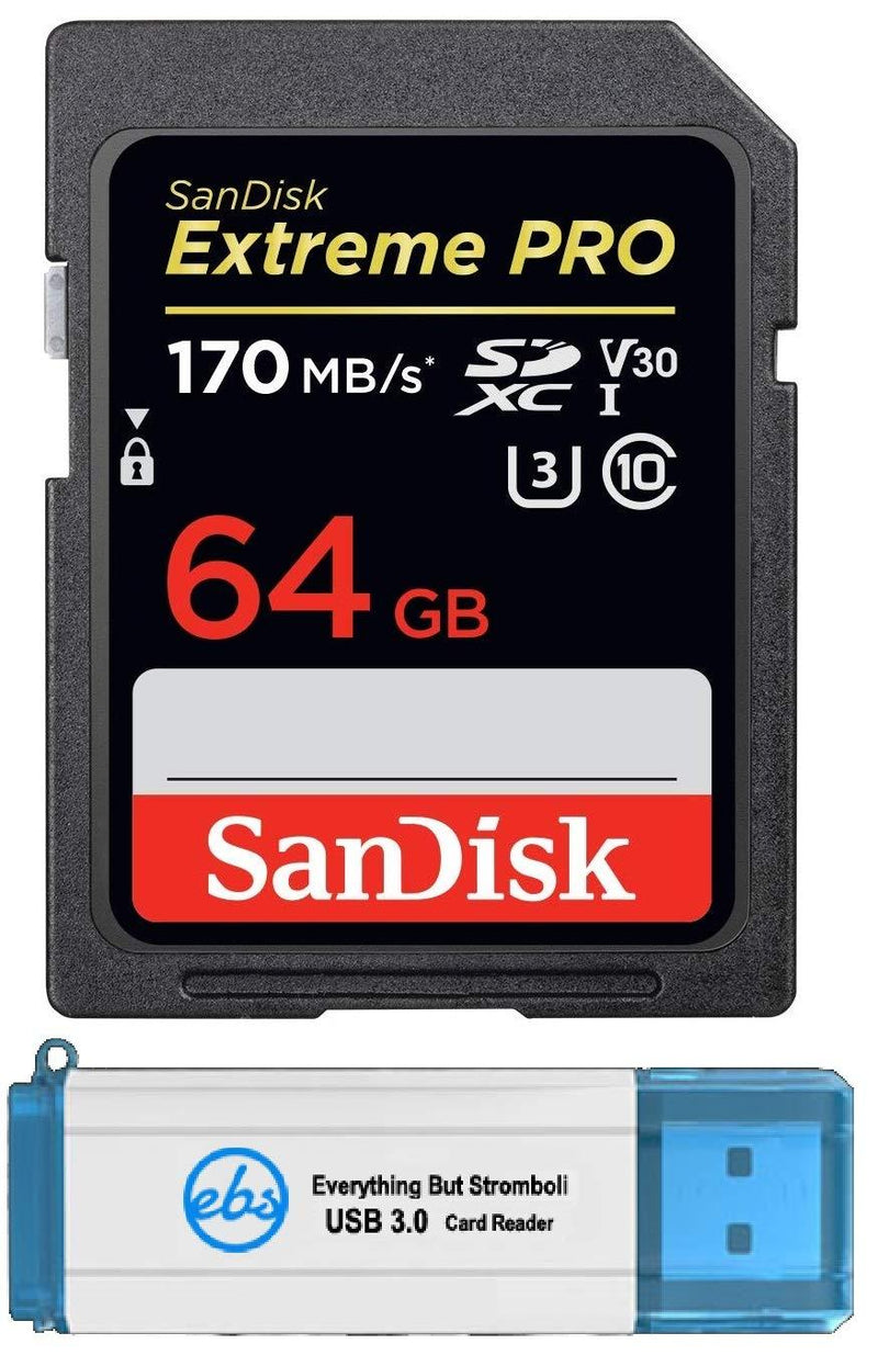  [AUSTRALIA] - SanDisk Extreme Pro 64GB Memory Card Works with Nikon D5300, D850, D3300, A900, D3400 DSLR Camera SDXC 4K Bundle with (1) Everything But Stromboli 3.0 SD/Micro Reader