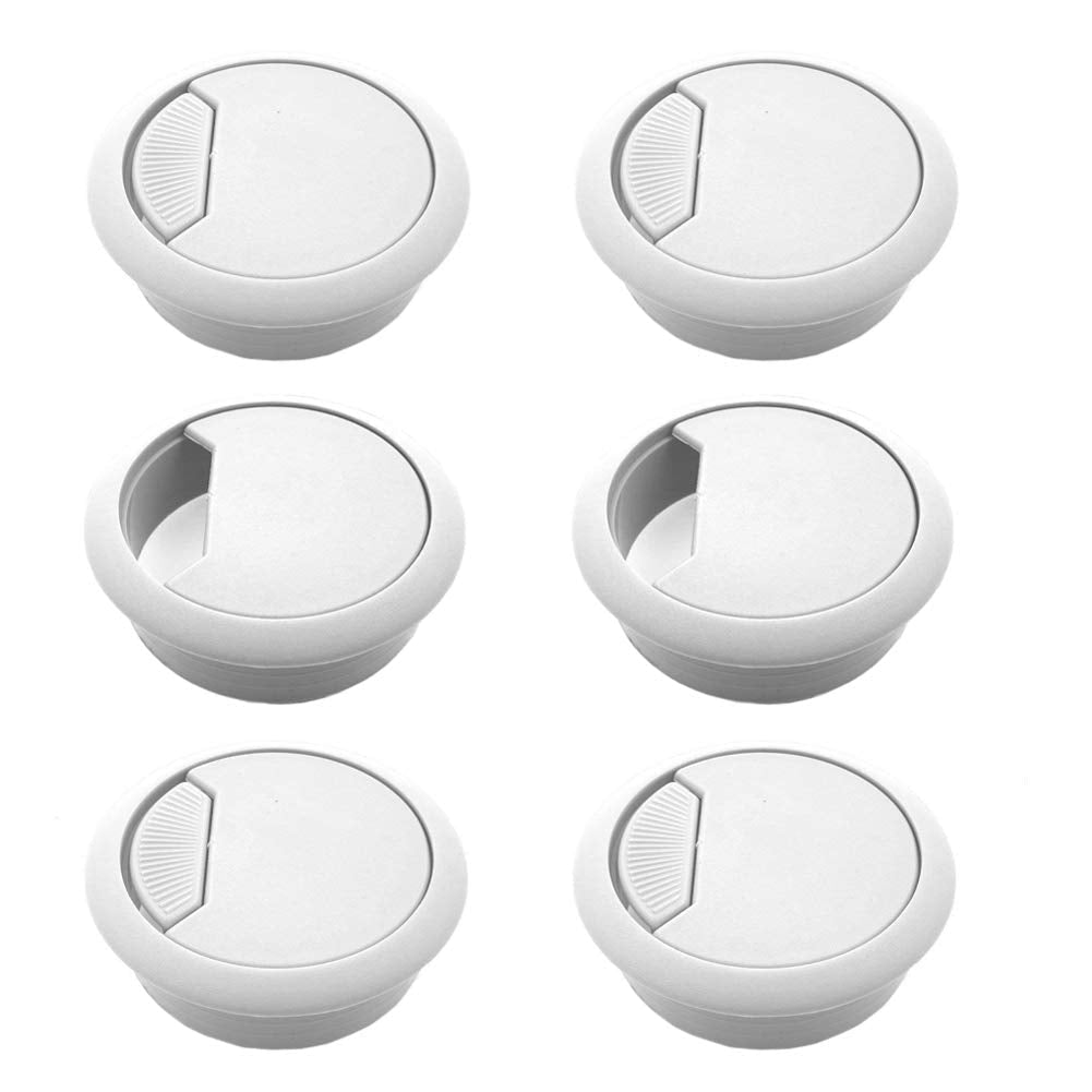  [AUSTRALIA] - 6 Pcs 2 Inch Plastic Desk Cord Cable Hole Cover Grommet Computer Cable Hole Cover Plug Cap White