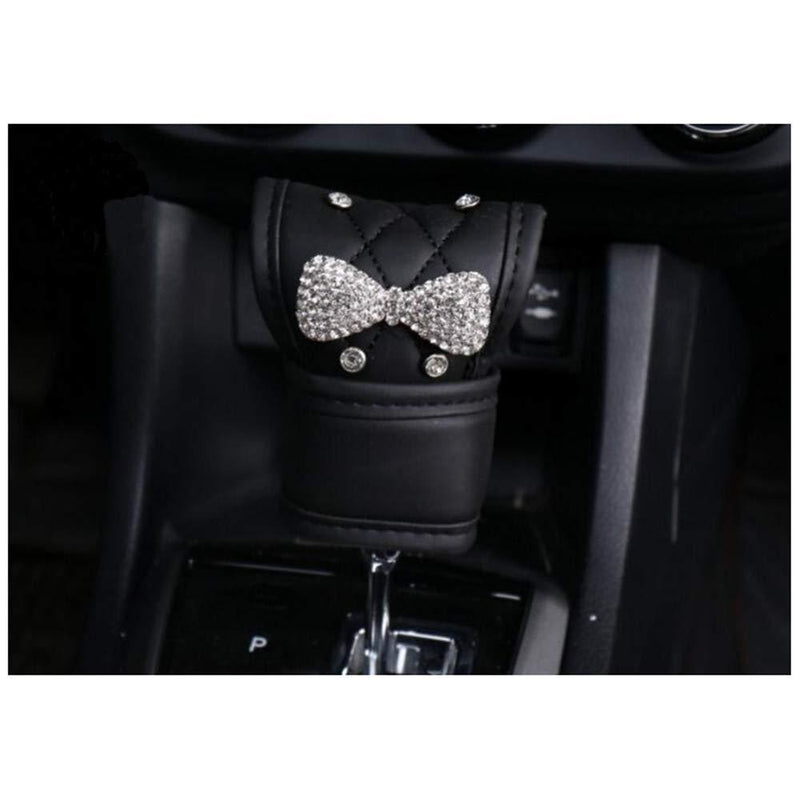  [AUSTRALIA] - Siyibb Leather Car Gear Shift Knob Cover with Bling Bowknot Decor - Black Black 1