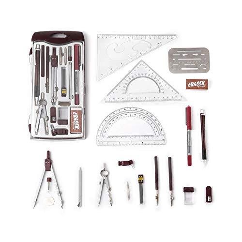 Drawing Tools & Kits 20Pc Geometry Set Aluminum Compass,Protractors,Set Square,Ball Pen,Bow-Pen,Erasing Shield etc.for Basic Beginner Engineers and Students.Size:10x4.6x1 inches (red) Red - LeoForward Australia