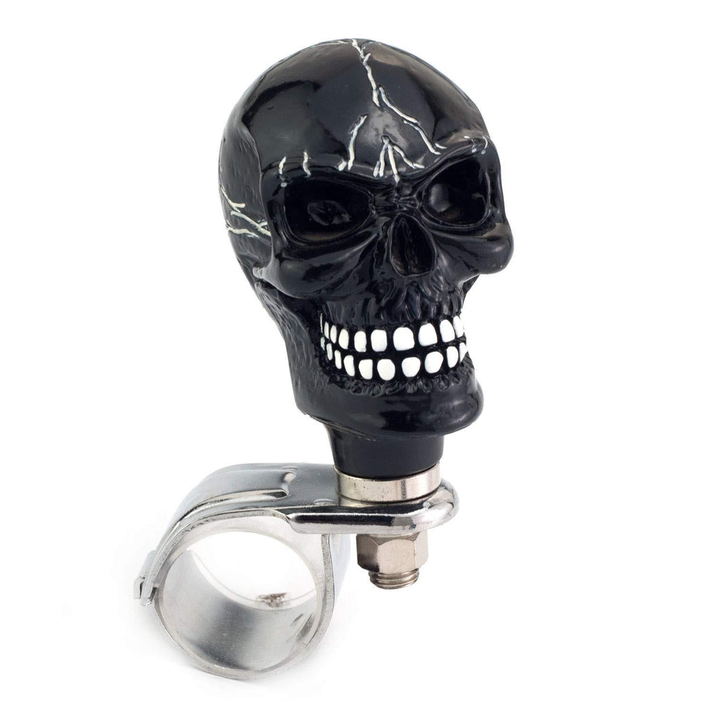  [AUSTRALIA] - Thruifo Skull Car Grip Knob Steering Wheel Suicide Spinner, Small Teeth Devil Style Car Power Handle Knobs Fit Most Manual Automatic Vehicles, Black