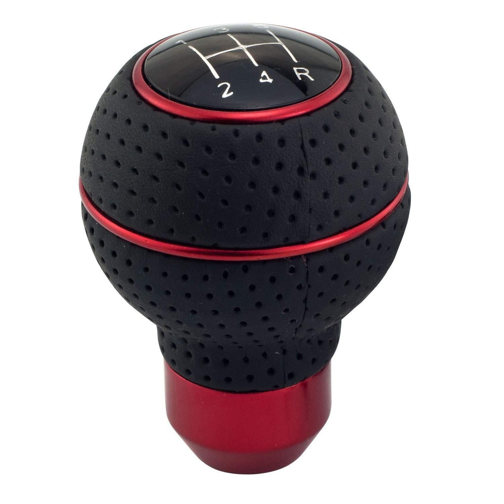  [AUSTRALIA] - Thruifo 5 Speed Gear Stick Shifter Head, Leather & Aluminum MT Car Shift Knob Fit Most Automatic Manual Vehicles, Red