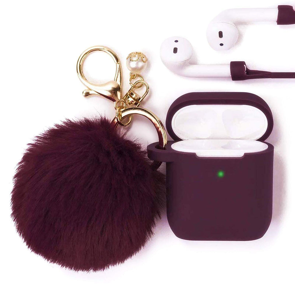  [AUSTRALIA] - Filoto Case for Airpods, Airpod Case Cover for Apple Airpods 2&1 Charging Case, Cute Air Pods Silicone Protective Accessories Cases/Keychain/Pompom/Strap, Best Gift for Girls and Women, Burgundy
