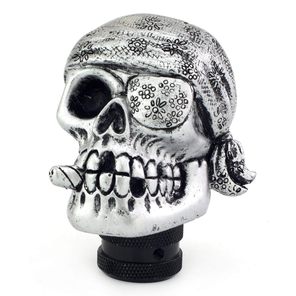  [AUSTRALIA] - Thruifo MT Skull Gear Knob Shifter, One-Eyed Pirate Style Car Stick Shift Head Fit Most Manual Automatic Vehicles, Silver