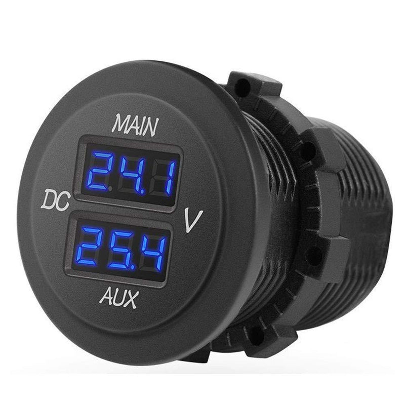  [AUSTRALIA] - MNJ Motor LED Digital Double Voltmeter - Round Panel Voltage Monitor Gauge Tester for Car Pickup RV Truck Dual Battery Pack, Blue