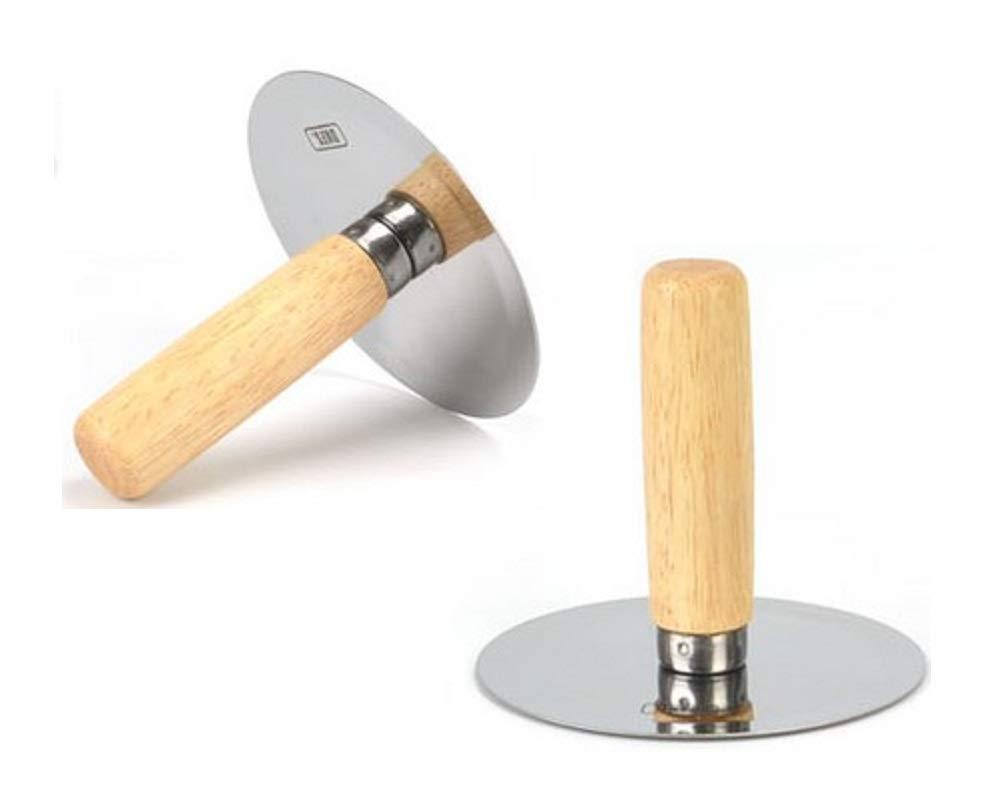  [AUSTRALIA] - Korean Style Pancake Hotteok Hand Presser Stainless Steel Round Plate Wooden Handle
